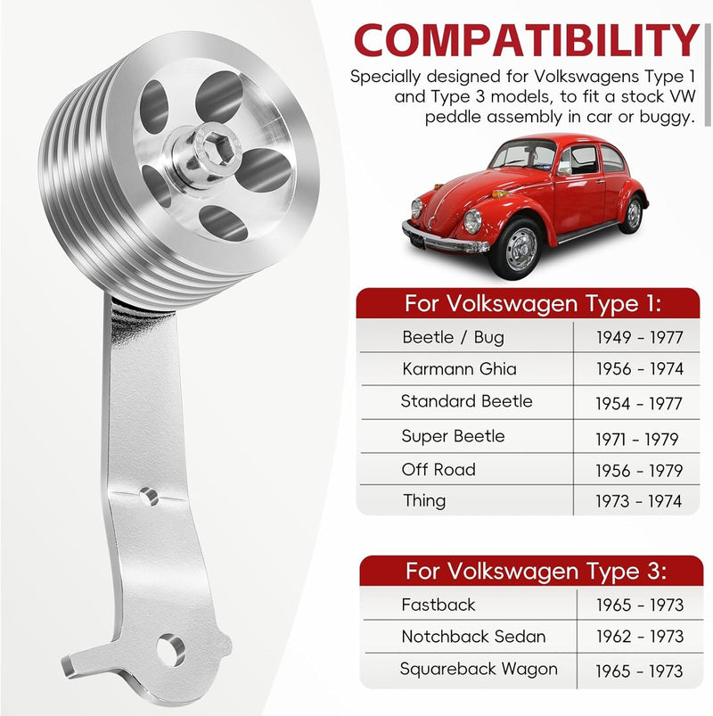 8511 Billet Aluminum Roller Gas Pedal for Volkswagen VW Bug Ghia 1949-1977