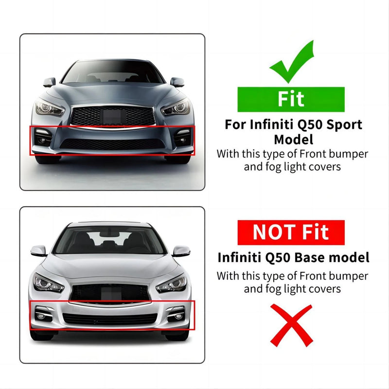 DURAFORCE For 2014-2017 Infiniti Q50 Sport Front Bumper Gloss Black Fog Lights Cover Bezel