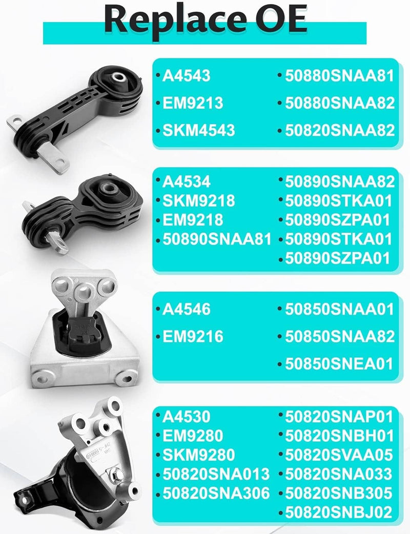 4PCS Engine Motor & Trans Mount Set Kit Automatic for 2006-2009 Honda Civic 1.8L