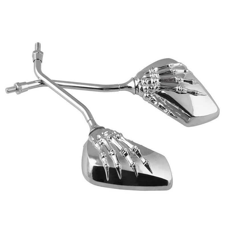 8mm 10mm Chrome Skull Hand Motorcycle Side Mirrors for Harley Honda Suzuki