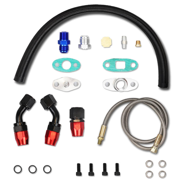 Oil Feed Line 10AN Oil Drain Return Fitting Kit for Turbo T3 T4 T6 GT45