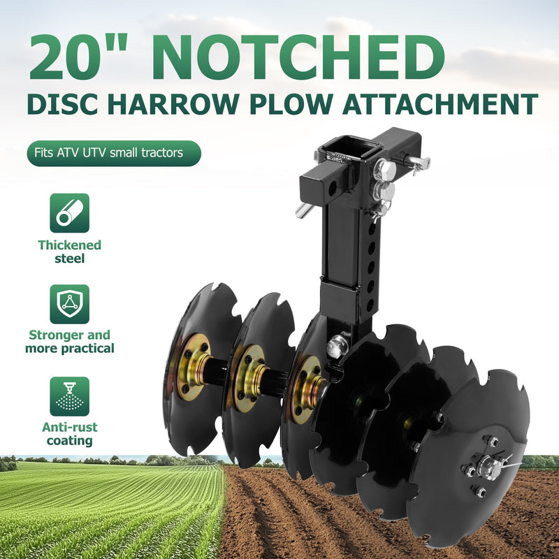 20" Notched Disc Harrow Plow for ATV UTV w/ 6 x Concave 2" Receiver