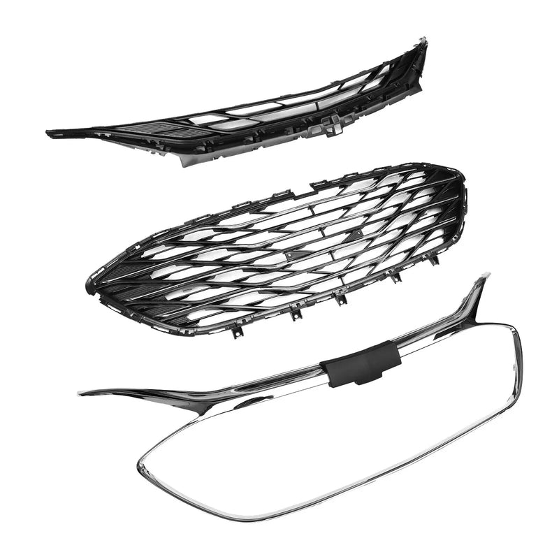 DURAFORCE For 2019-2023 Chevrolet Malibu Front Bumper Upper Lower Grille Black Chrome 3PCS