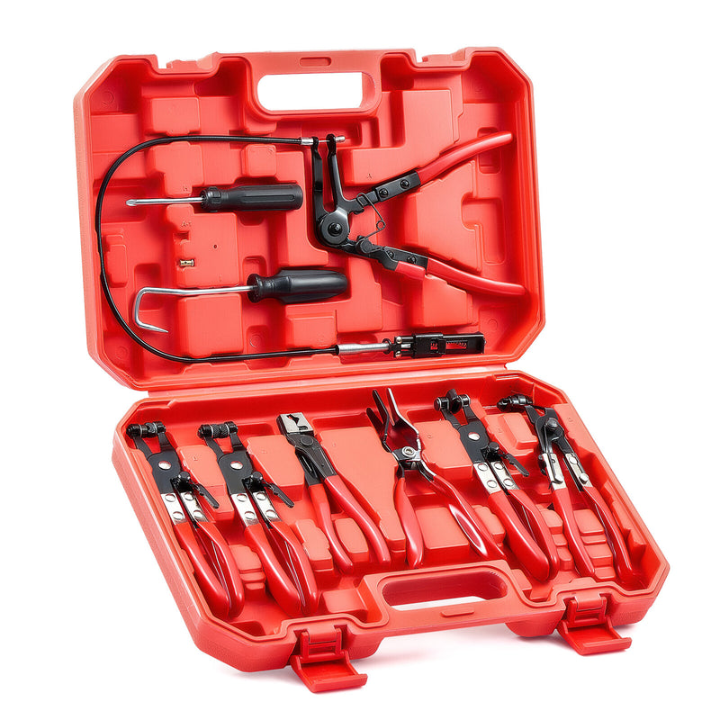 Hose Clamp Clip Plier Tool Set Swivel Jaw Flat Angled Band Flexible Automotive