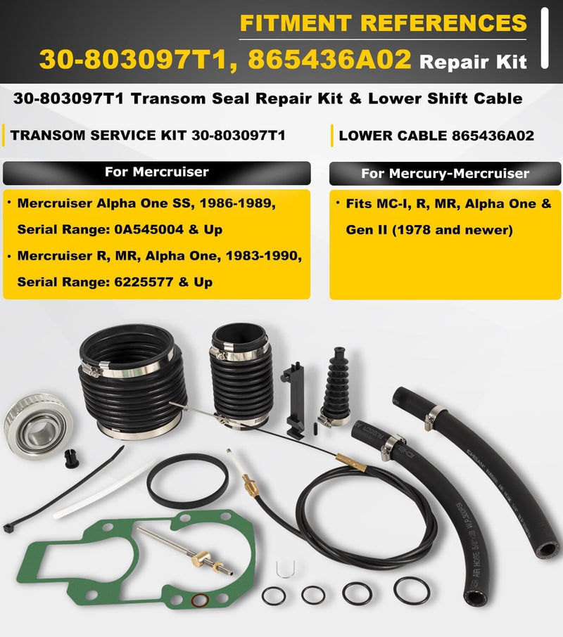 Transom Seal Bellow Kit & Lower Shift Cable for Quicksilver Mercruiser Alpha One