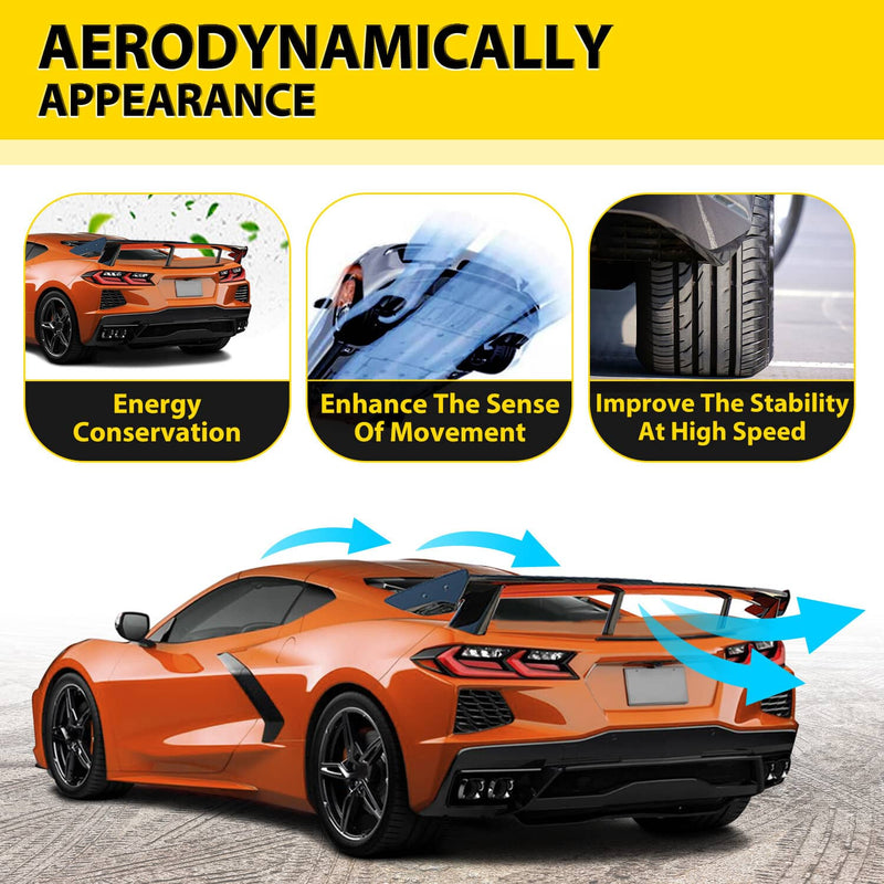 DURAFORCE Rear Trunk Lid High Wing Spoiler for Corvette C8 Z51 20-24 Painted Black ABS