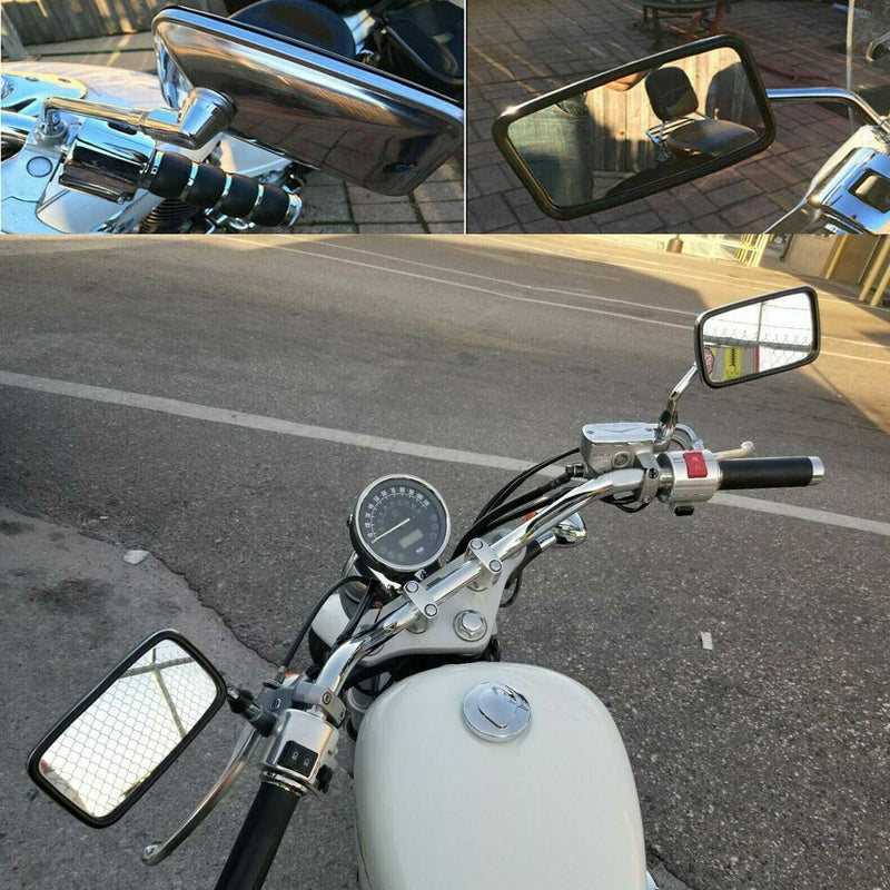 10MM Chrome Square Rearview Side Mirrors for Harley Honda Kawasaki Universal