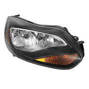 DURAFORCE Black Right Passenger Side Headlight Clear Lens Halogen for Ford Focus 2012-2014