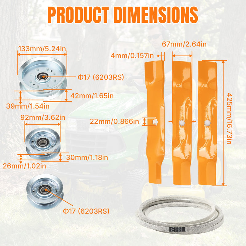 48 Inch Deck Spindle Blade Belt Pulley Kit for John Deere LA145 LA155