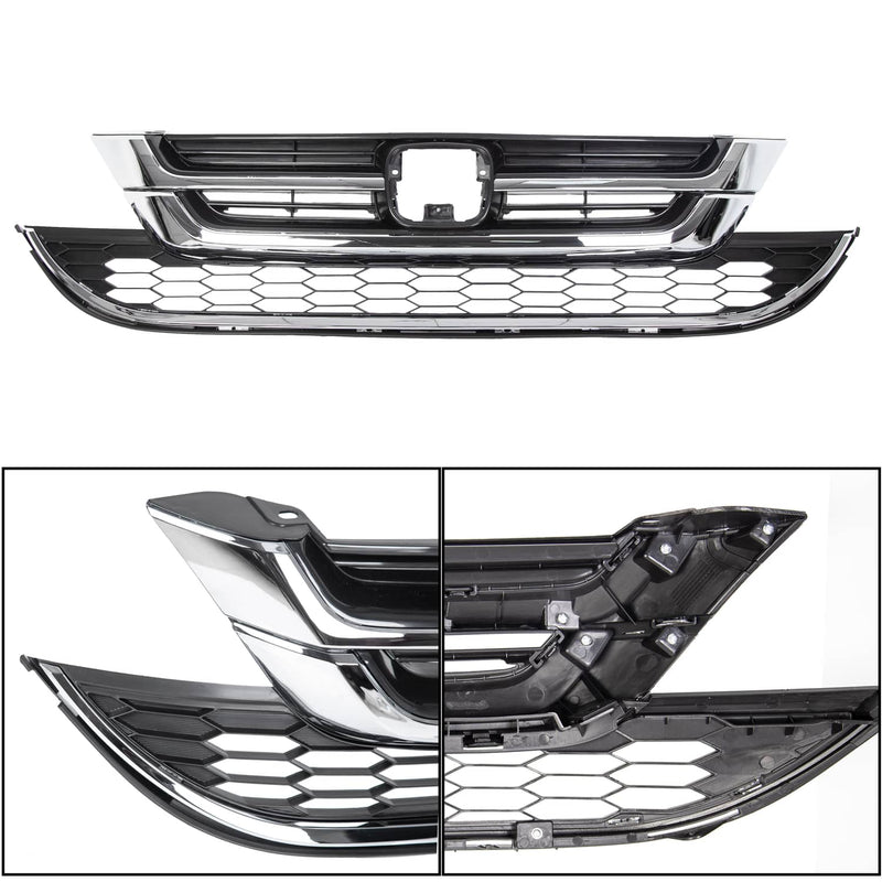 DURAFORCE Front Bumper Upper & Lower Grille ABS Chrome for Honda CRV CR-V 2010 2011