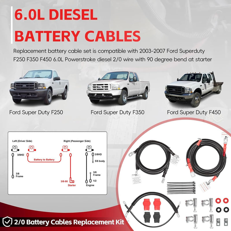 Battery Cables Kit for Ford 2003-2007 Super Duty F250 F350 F450 6.0L