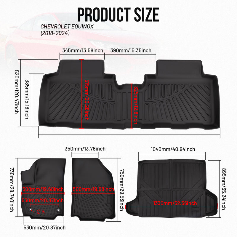 Front + Rear Floor Mats Cargo Liner for Chevrolet Equinox 2018-2024 All-Season