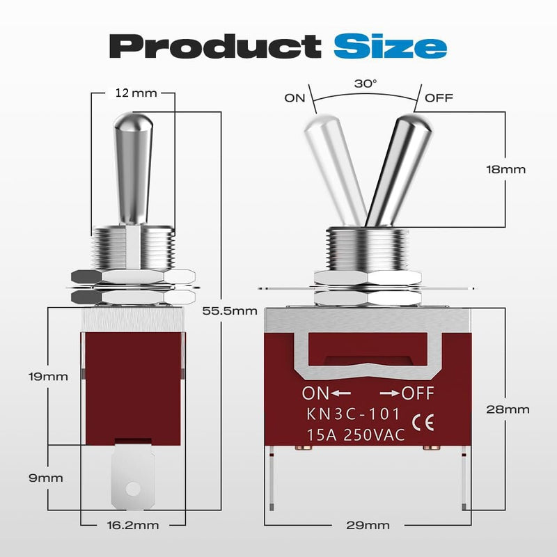 Toggle Switch 12V 30A Heavy Duty ON Off 2Pin SPST Waterproof for 2Pack