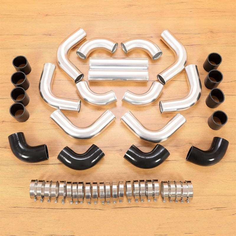 12Pcs 3" Intercooler Piping Kit w/Coupler T-Clamps Universal Aluminum