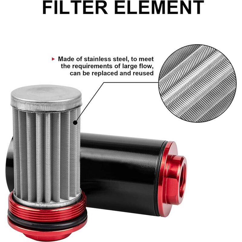 Inline Fuel Filter 100 Micron Cleanable AN6 AN8 AN10 Adapter Universal High Flow