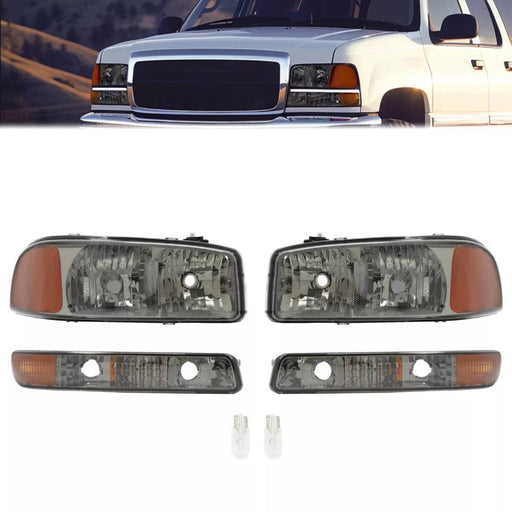 DURAFORCE Chrome Headlights Bumper Smoke Lens for GMC Sierra 1500 Yukon XL 1999-2007