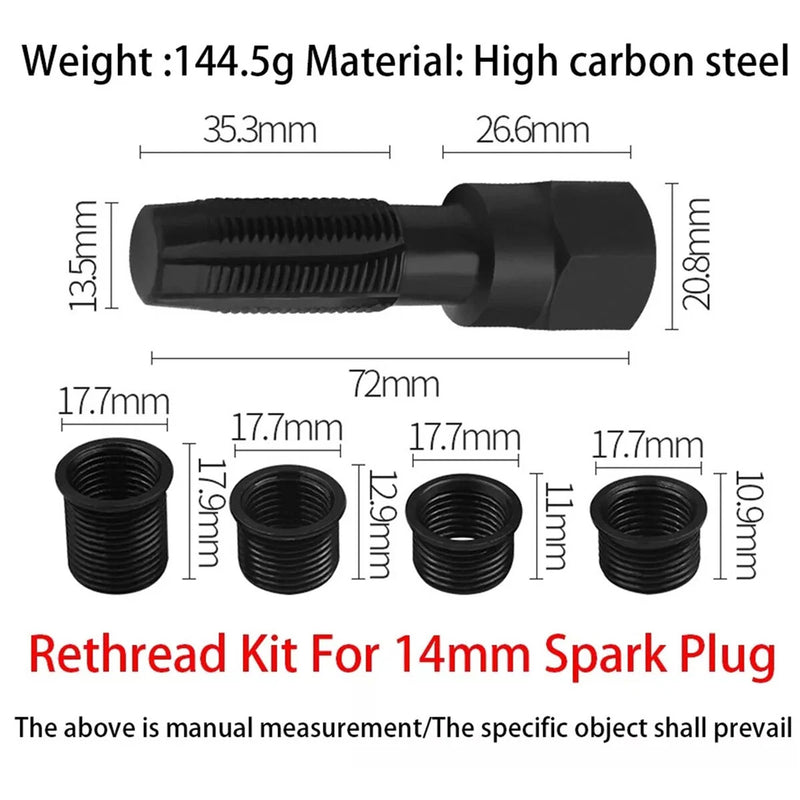 14mm Spark Plug Rethread Thread Repair Kit Helicoil Reamer Tap Tool w/ 4 Inserts