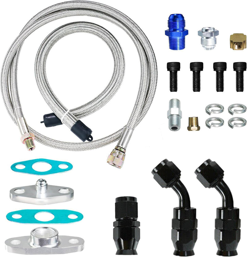 Set Oil Feed Line 10AN Drain Return Fitting for Turbo T3 T4 T6 GT45 T04E T66