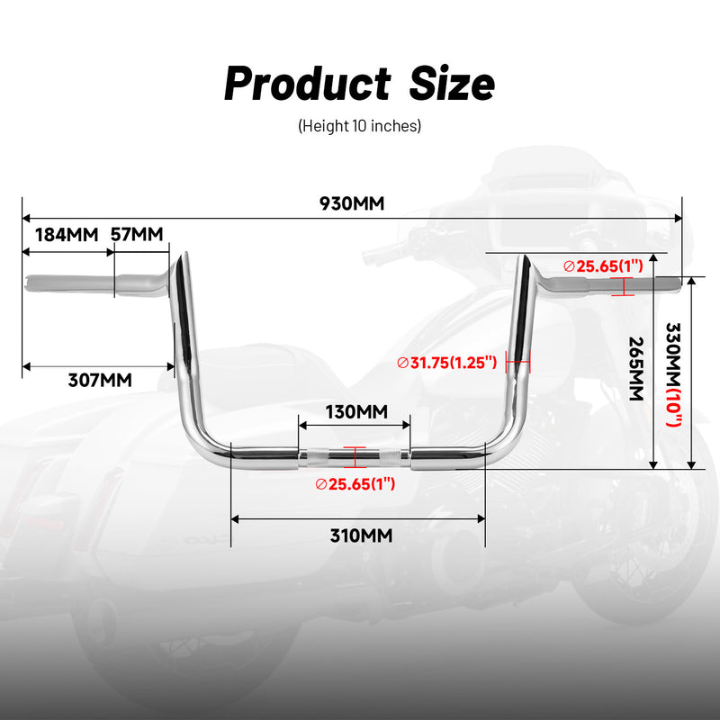 10" Meathook Ape Hanger Handlebar for Harley Bagger Electra Street Glide