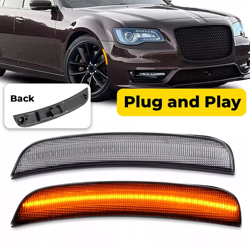 Front Side Marker Light Reflector for Chrysler 300 2015-2023 Amber LED Smoked