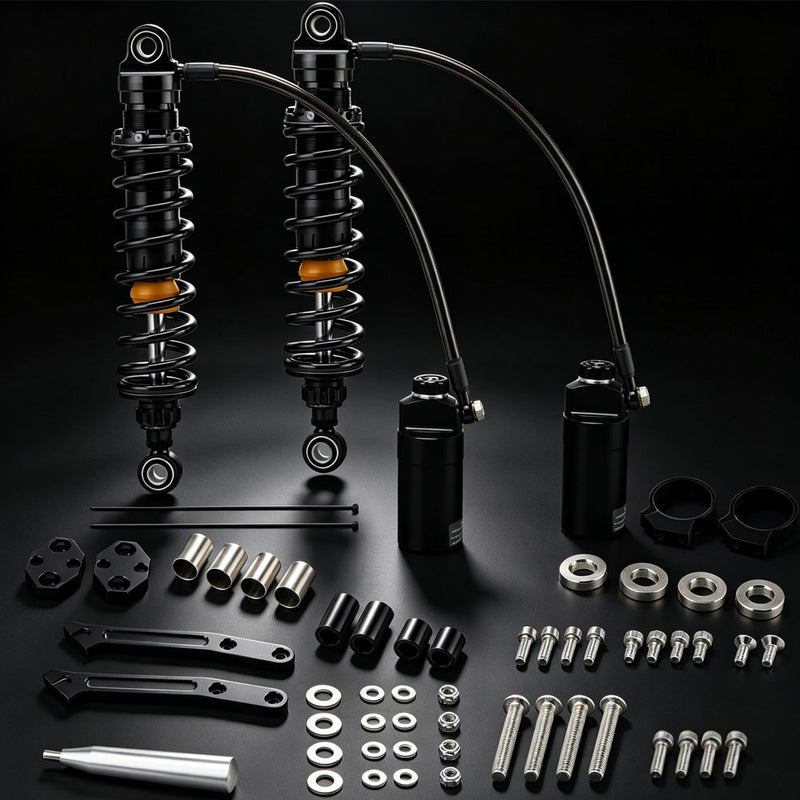 Upgraded 13" Remote Reservoir Rear Suspensions Shocks for Harley Touring