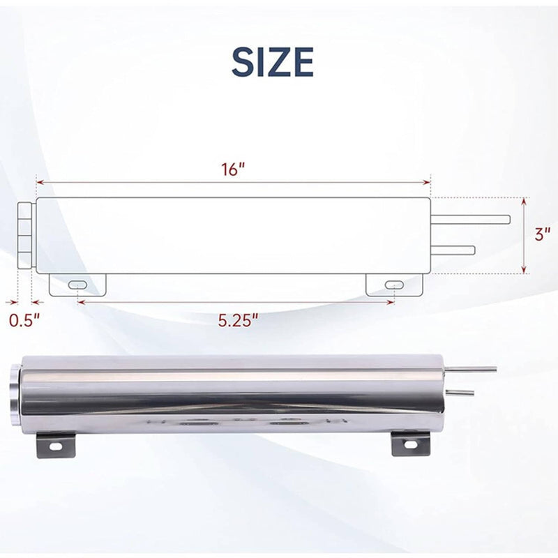 50OZ 3" x 16" Polished Stainless Steel Radiator Coolant Overflow Catch Puke Tank