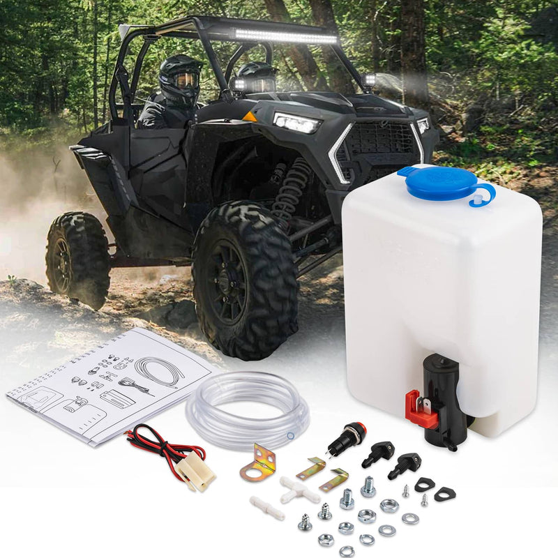 12V UTV Windshield Washer Bottle Tank Pump Wiper System Reservoir Kit Universal