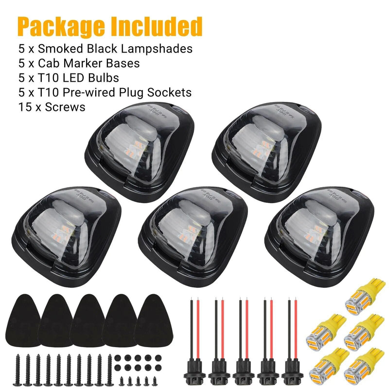 5Pcs For Ford F-250 F-350 F450 Super Duty Smoke LED Cab Roof Lights Marker Amber