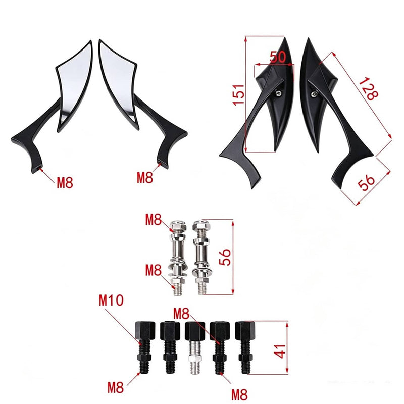 Left Right Chrome Blade Motorcycle Rearview Mirrors for Harley Honda Suzuki