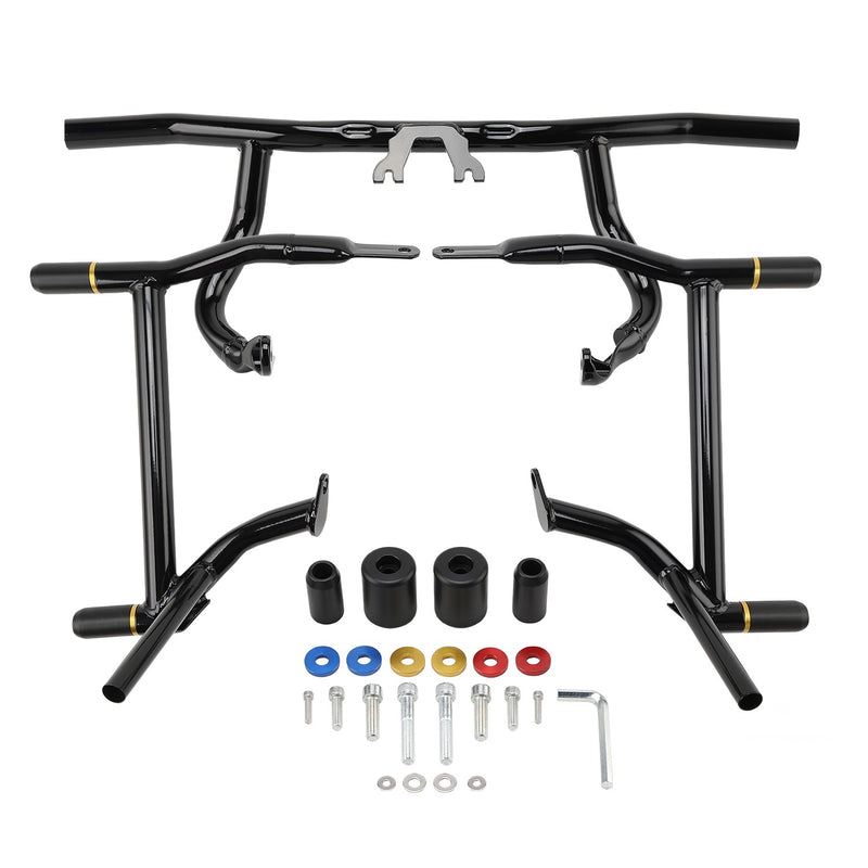 Front Engine Flat-Out Bar + Rear Saddlebag Crash Bar for Harley Touring 2014+