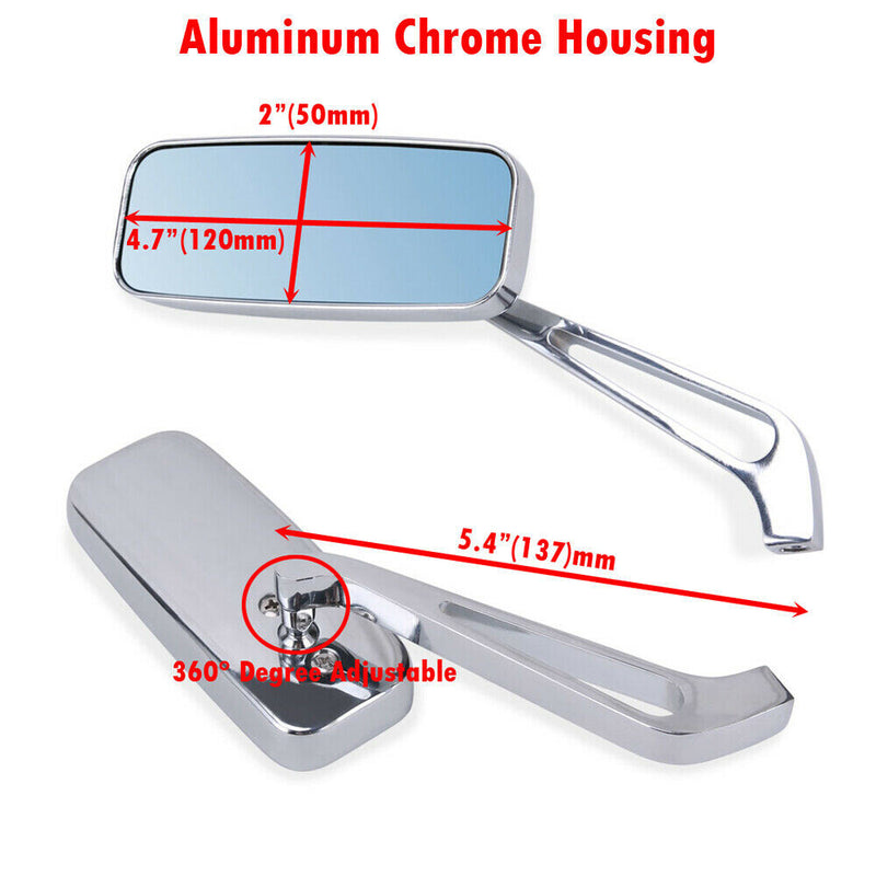 Rectangle Motorcycle Mirrors Custom for Harley Cruiser Chopper Softail Sportster