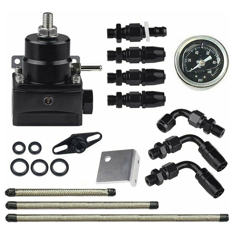 Universal Adjustable Fuel Pressure Regulator Kit 100psi AN6 Fitting Black