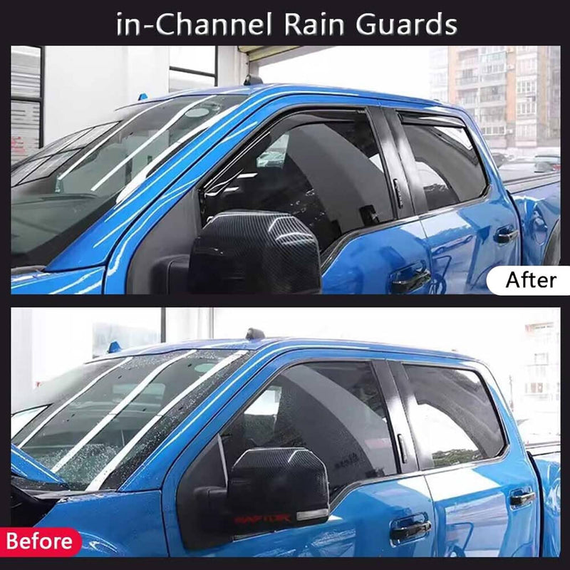 In-Channel Window Vent Visor Sun Rain Guard for Ford F-150 Super Crew 2009-2014