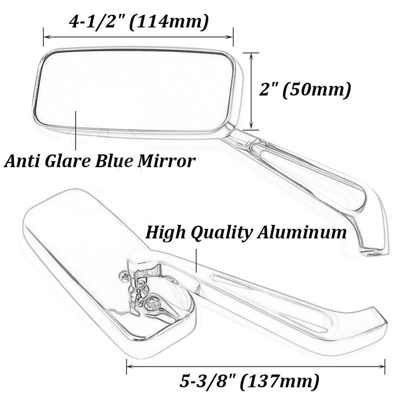 Rectangle Motorcycle Mirrors Custom for Harley Cruiser Chopper Softail Sportster