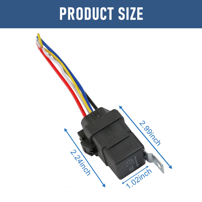 5 Pin 12V 40 Amp Relay Socket with 5" 12 Gauge Wire Pigtail Harness Waterproof