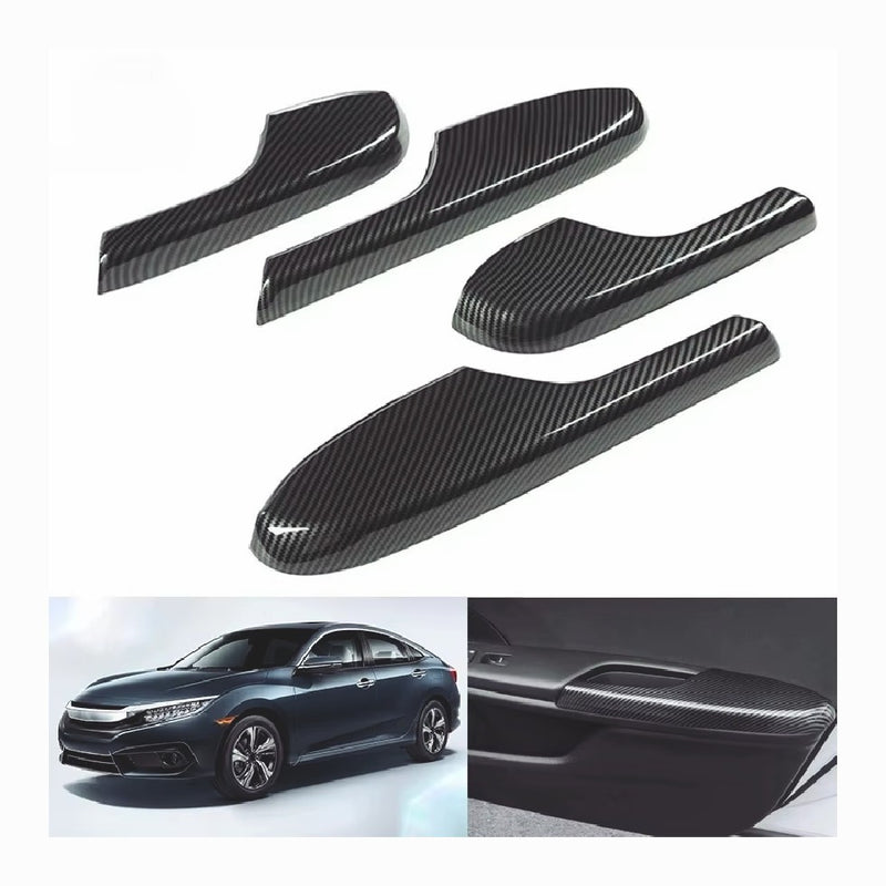 Carbon Fiber Interior Door Armrest Panel Trim Cover for Honda Civic 4x 2016-2020