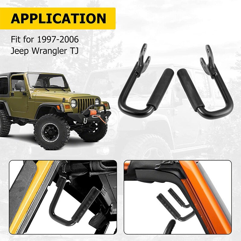Pair Black Steel Front Grab Handles for Jeep Wrangler TJ Unlimited 1997-2006
