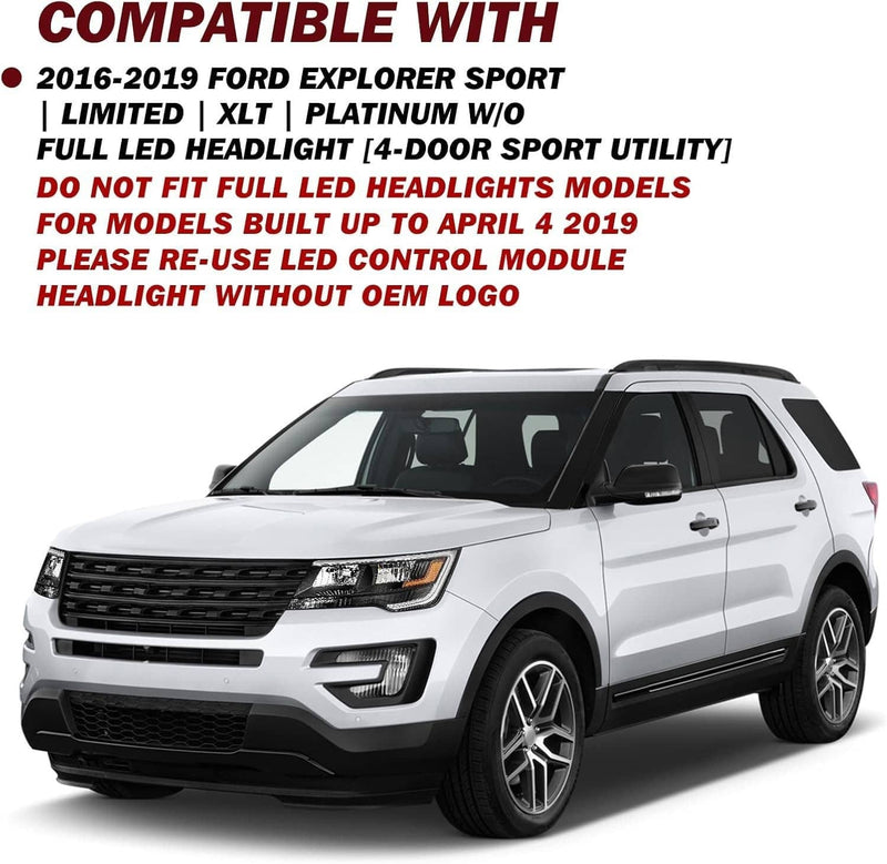 Headlights Assembly w/LED DRL for Ford Explorer 2016-2019 Left Right Pair