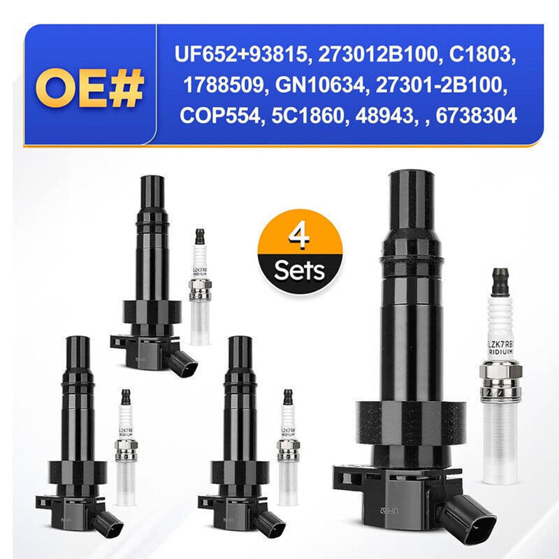 4X Spark Plug 4X Ignition Coil for Kia Rio Soul Hyundai UF652