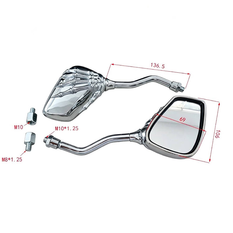 8mm 10mm Chrome Skull Hand Motorcycle Side Mirrors for Harley Honda Suzuki