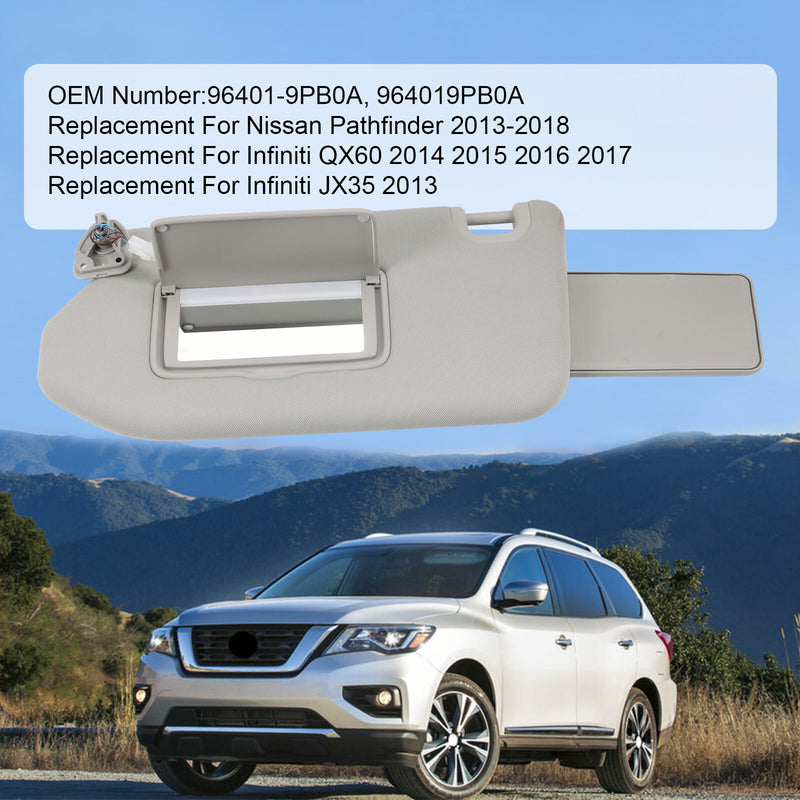 Left Driver Side Sun Visor W Mirror Light for Nissan Pathfinder 2013-2018