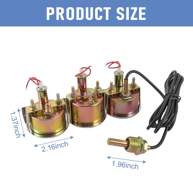52mm Mechanical Triple Gauge Set Chrome for Water Temp Oil Pressure Volt Meter