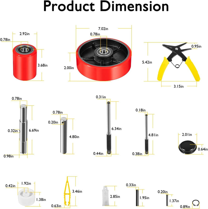 Pallet Jack Wheels Kit with Steering Wheels 7"x 2" Load Roller 3" x 3.75" Pair