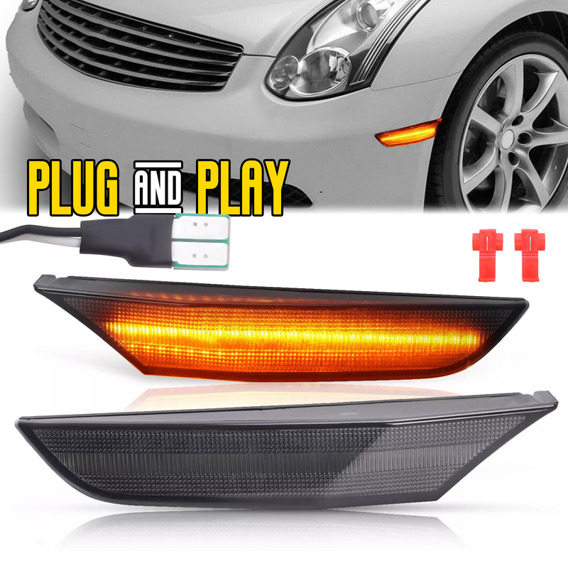 LED Side Marker Lights Left Right Smoke for Infiniti G35 Sedan 2001-2006 2PCS