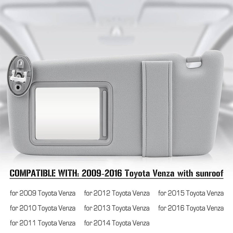 Gray Sun Visor Pair with Cover Trims for Toyota Venza 2009-2016 Left Right