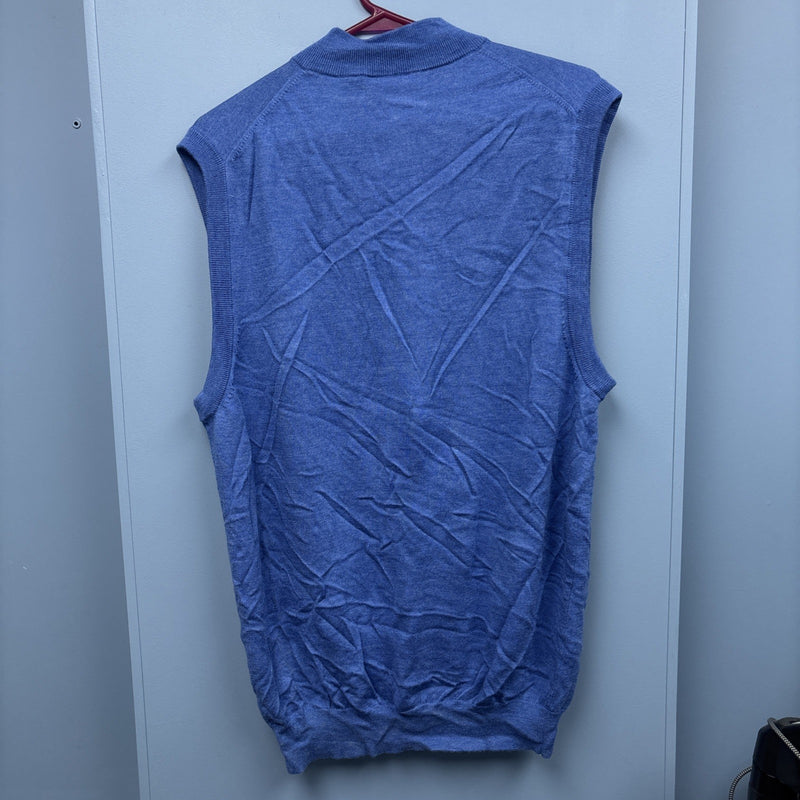 Sleeveless 1/4 Zip Vest For Donald Ross Men's L Blue 100 Percent Merino Wool