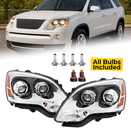 DURAFORCE Projector Headlights With Bulbs for GMC Acadia 2007-2012 Left+Right Clear