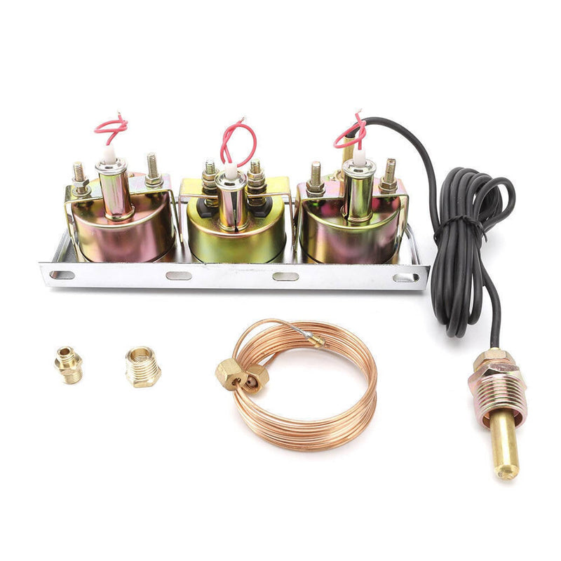 2" 52mm Chrome Car Triple Gauge Set Kit Amp Meter Water Temp Oil Pressure 3in1