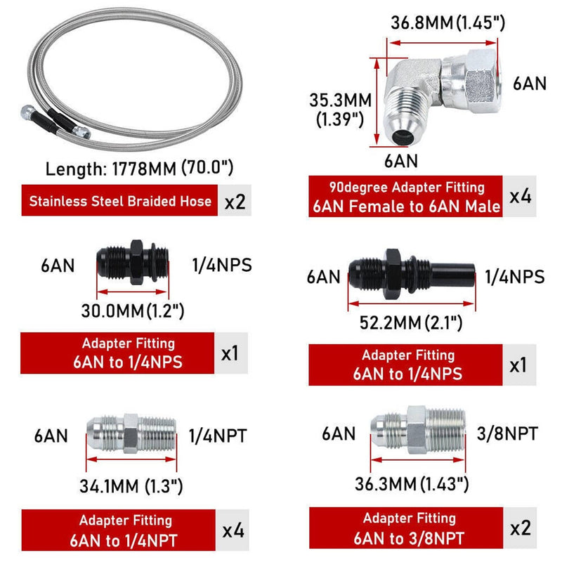 6AN SS Braided Transmission Cooler Lines Kit for GM 4L60E 4L80E Hose