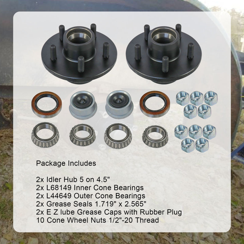 22017K Trailer Idler Hub Kits 5 on 4.5 for 3500 lbs Axle 1/2-20 Thread Set of 2